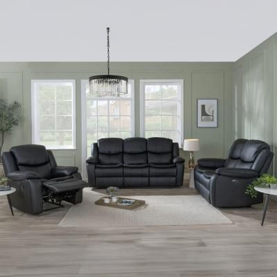 Berlin Black Leather Recliner Sofa Set