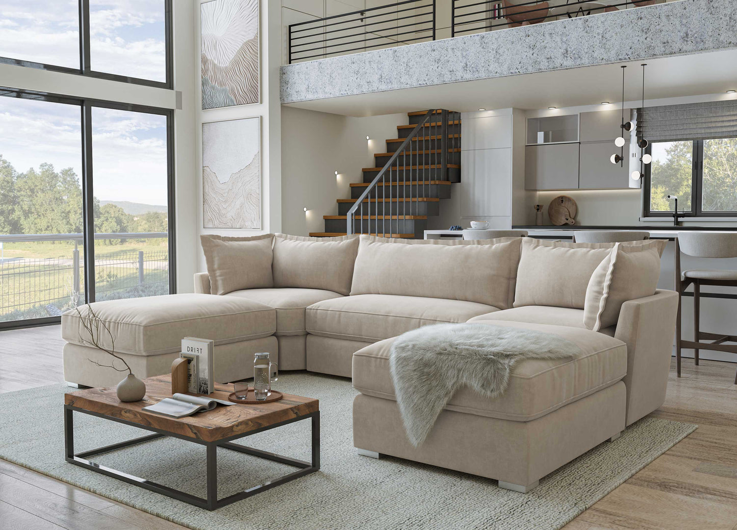 U-Shape Corner Sofa scattered back
